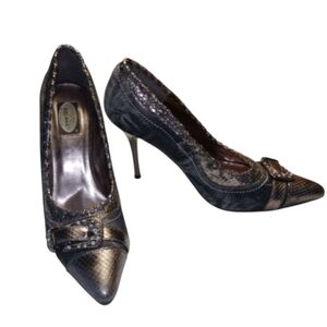 BOLARO DESIGNER 9 WOMENS GREY DENIM RHINESTONE HEELS SHOES Stiletto